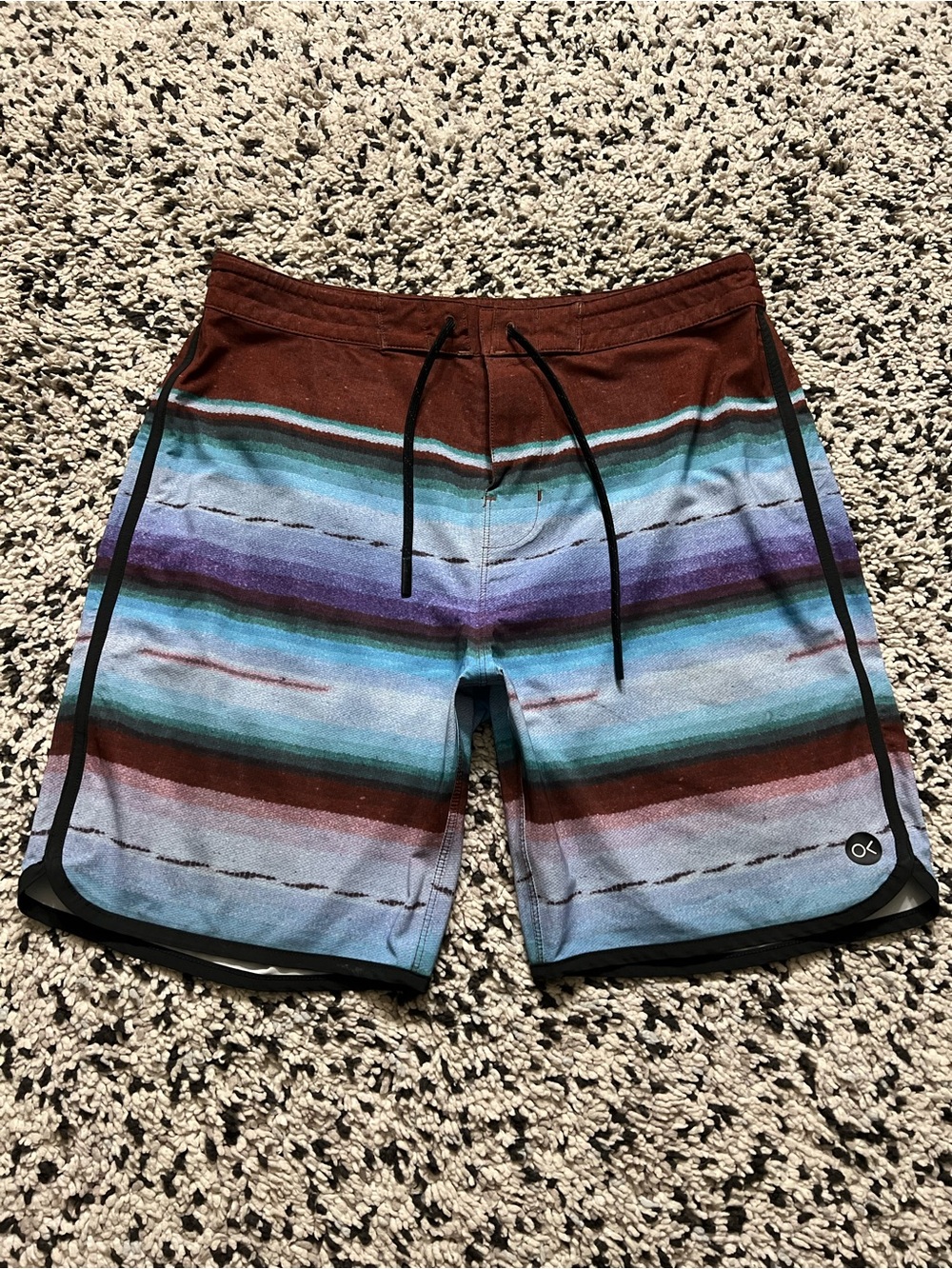 Outerknown Tasty Scallop Board Shorts Brown Blue Pattern Print Men’s Size 31